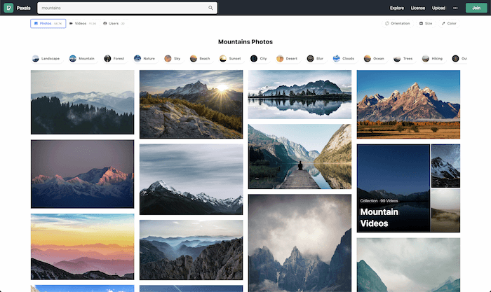 best stock photo sites: screenshot of the stock photo search results on pexels.com