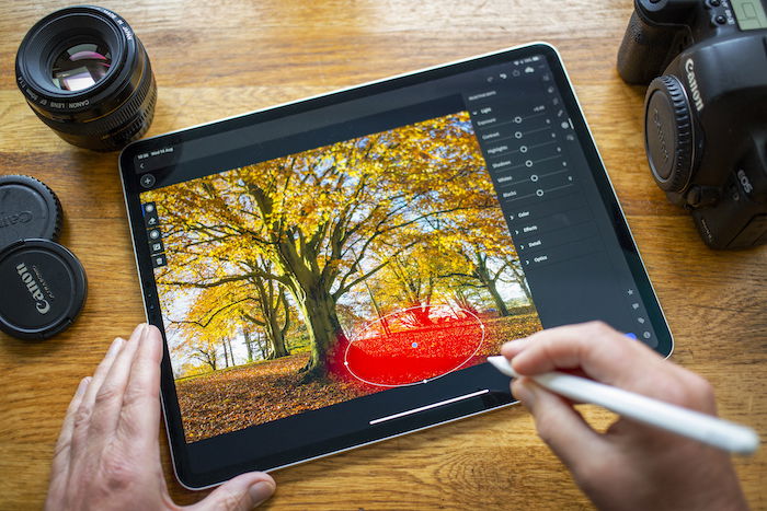 editing a photo in Lightroom on a tablet