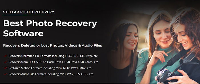 A digital advertisement for a photo recovery software product.