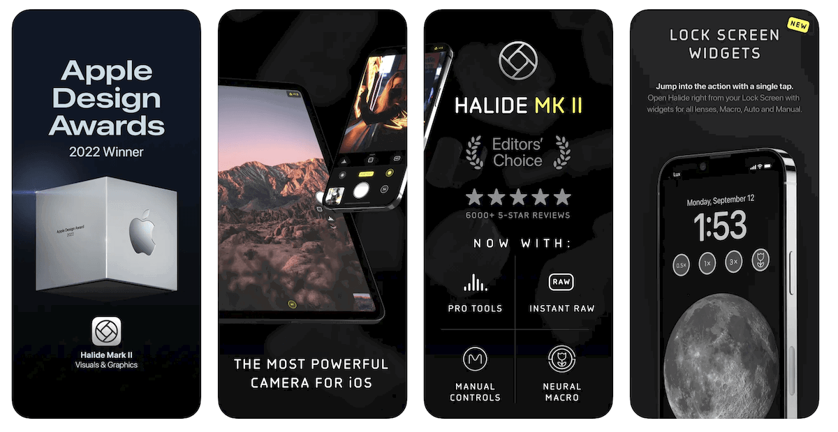 Screenshot of Halide Mark II AI camera app website product images