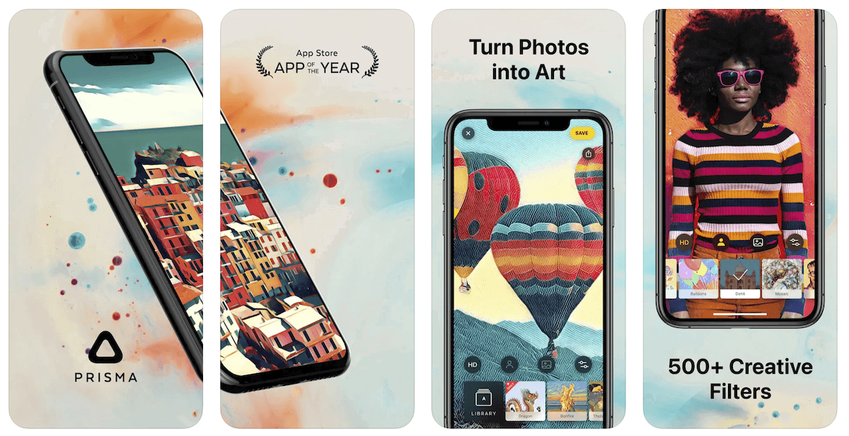 Screenshot of Prisma camera app website product images