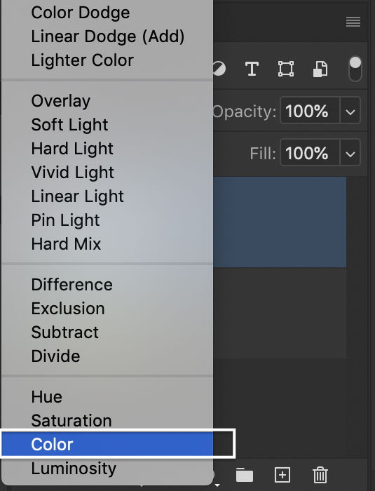 A color picker menu.