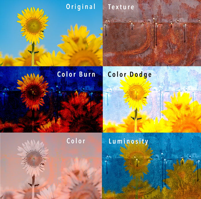 blending colors in photoshop: Comparison six blend modes