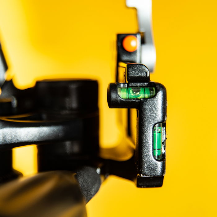 A detail image of a tripod showing spirit level tubes indicating camera orientation