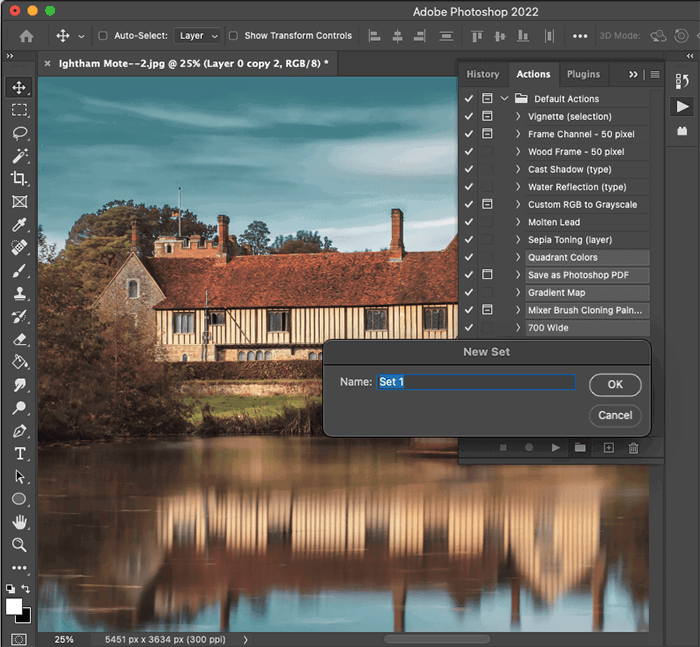 Screenshot of creating a set for how to install Photoshop actions