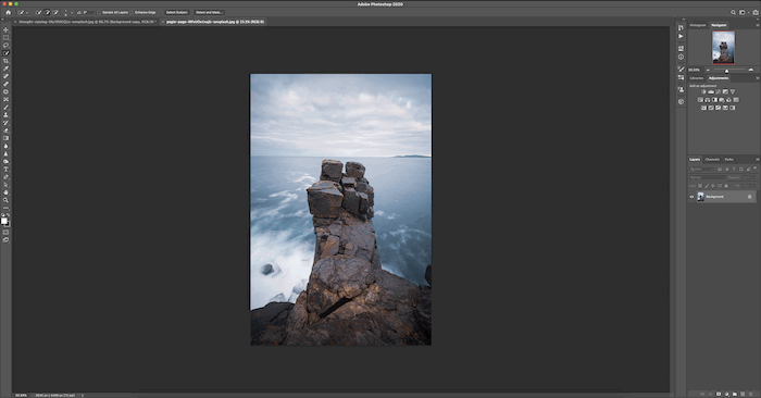 Screenshot of cliff image in Photoshop for composite photography