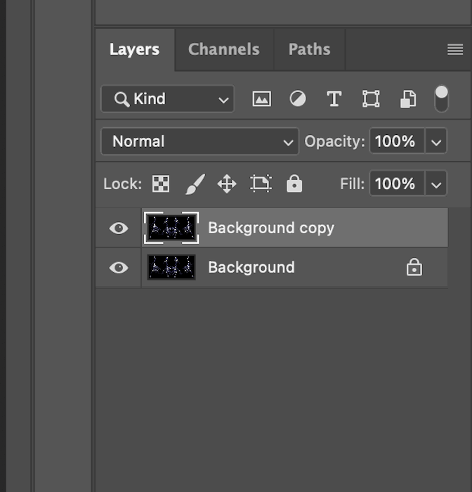 Screenshot of background copy in layer panel for kaleidoscope effect in Photoshop