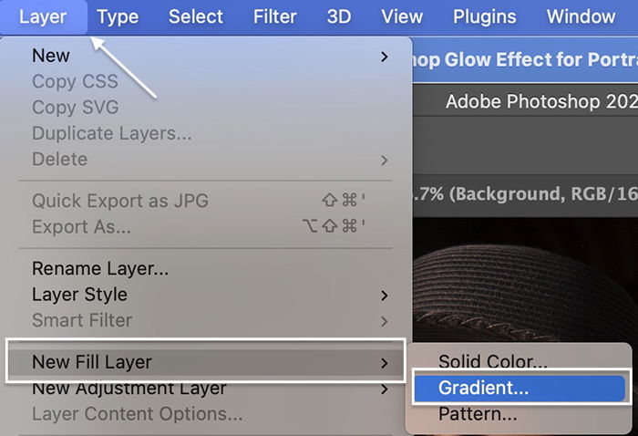 Screenshot of adding a gradient layer for a neon glow effect in Photoshop 