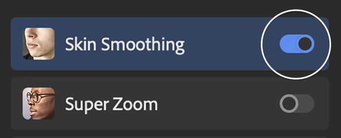 Screenshot of toggle for skin smoothing Photoshop Neural Filter