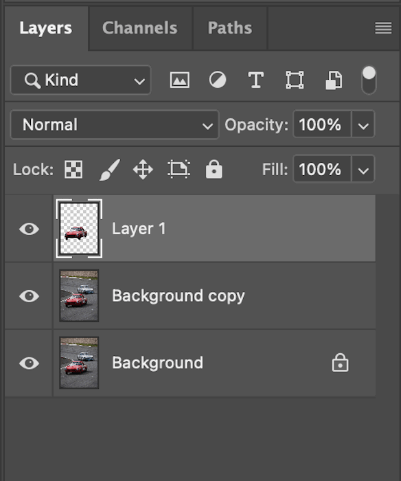 Screenshot of Layers panel in Photoshop for radial blur