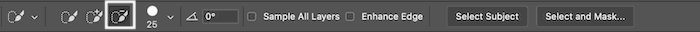 Screenshot of negative brush selection in Photoshop Quick Selection toolbar