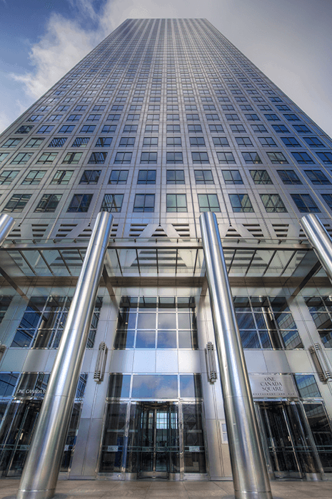 Skyscraper shot looking up showing converging lines