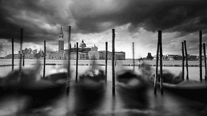 Cityscape shot of stormy clouds over Venice with a slow shutter