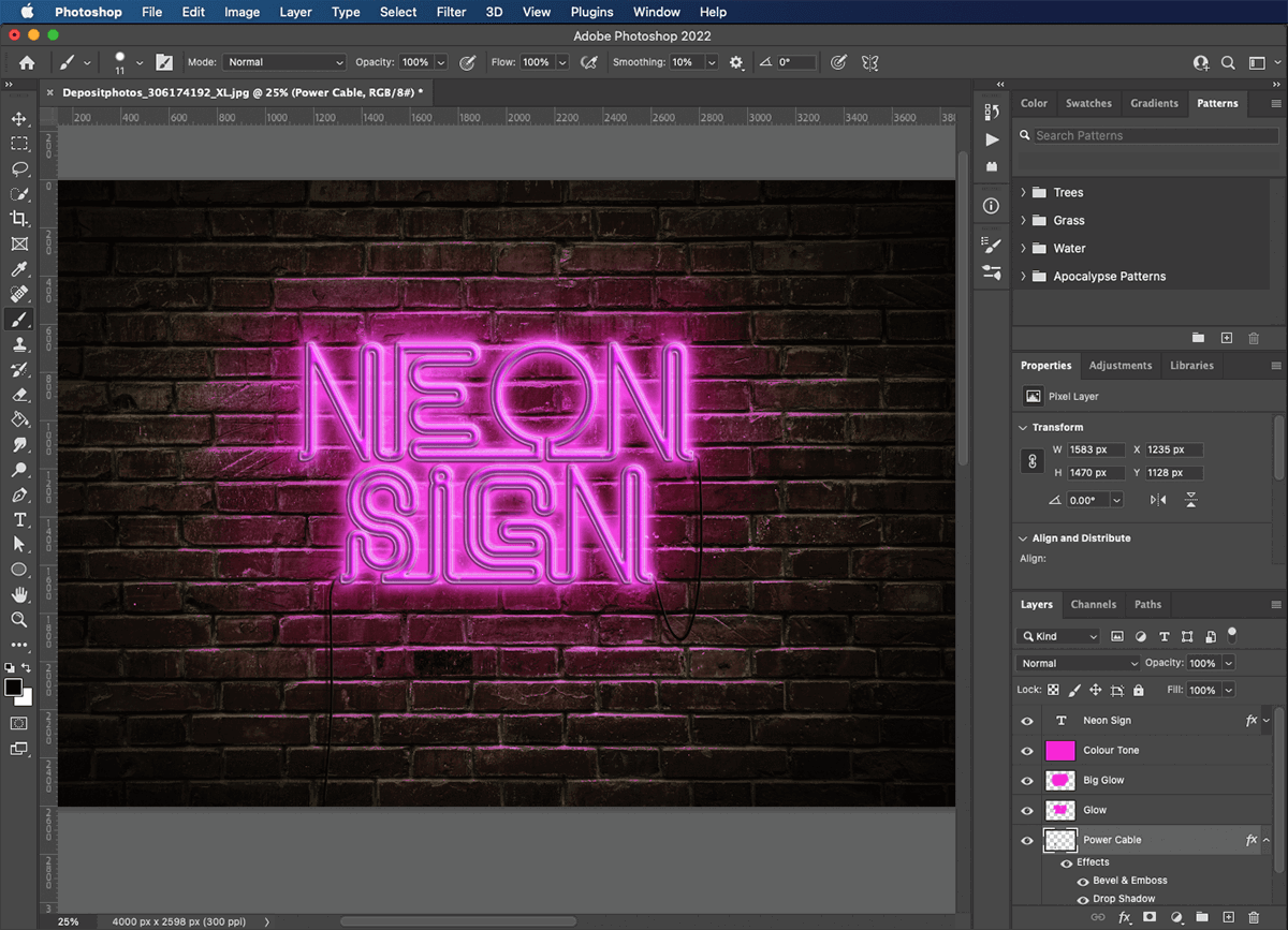 our neon sign final product saved in photoshop