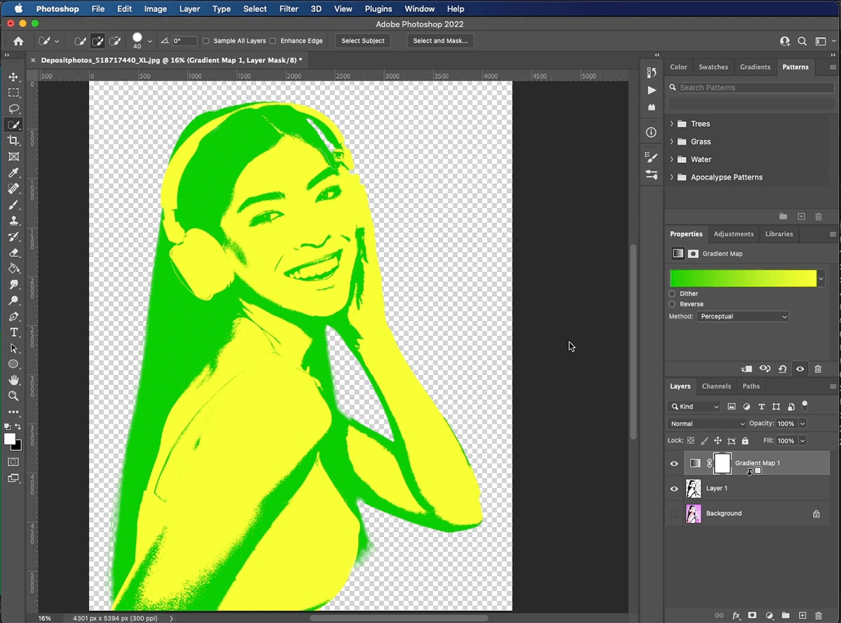 pop art in photoshop step 8: Appending the Gradient Map on photoshop