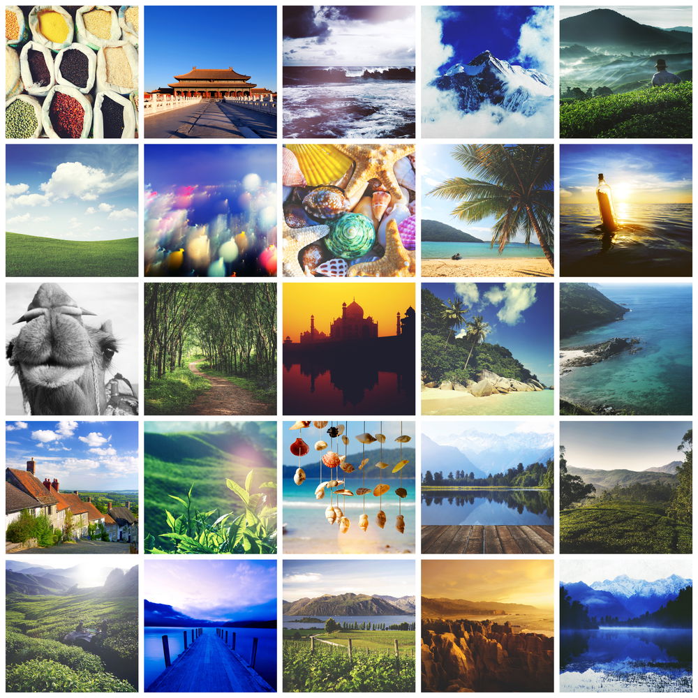 A collage of colorful travel images