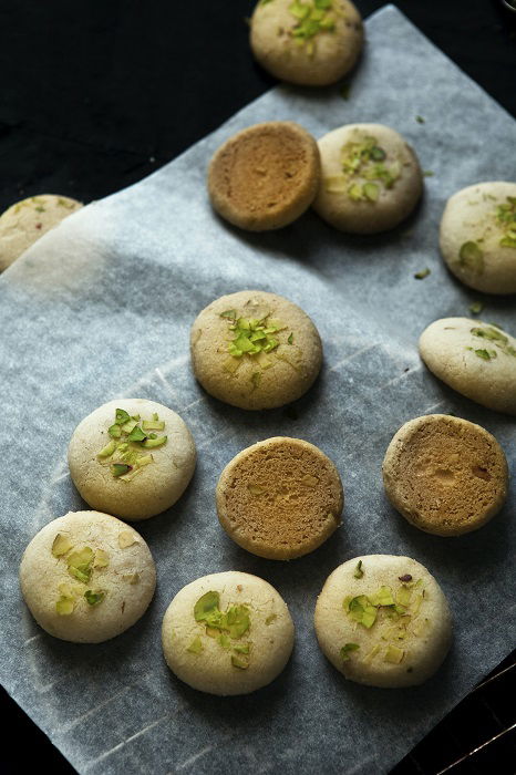 Cookies on parchment paper used as a food photography prop