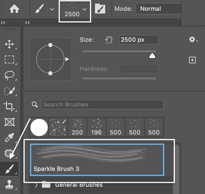 Screenshot of Brush Preset Picker selections for a sparkle overlay in Photoshop