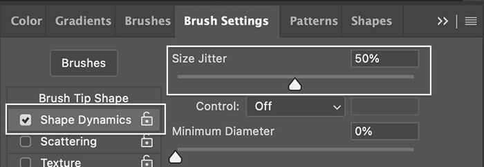 Photoshop screenshot brush settings panel jitter