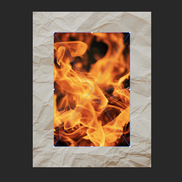 Screenshot of adding a fire image in Photoshop for digital collage