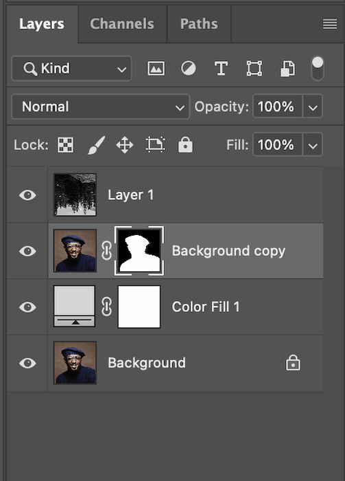 screenshot of selecting the background copy in the layers panel