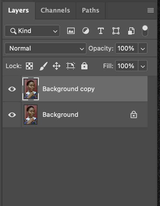 creating a background copy in the layers panel of photoshop