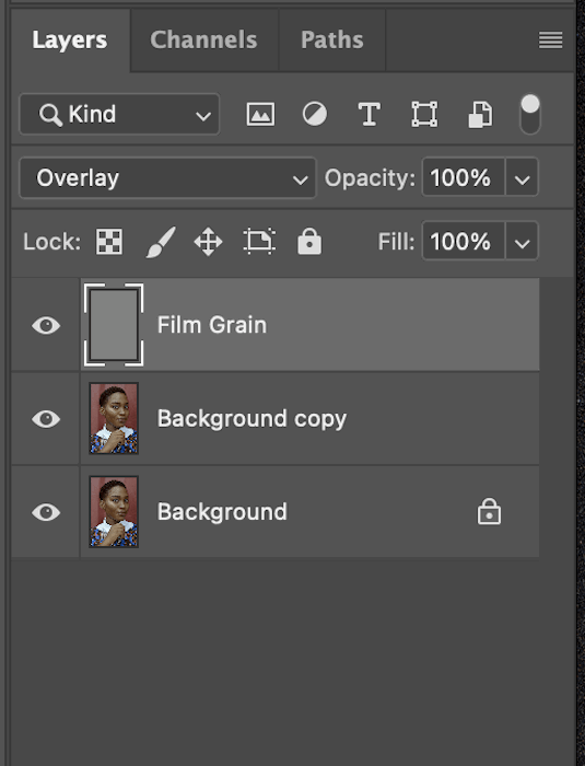 selecting the film grain layer in the layers panel