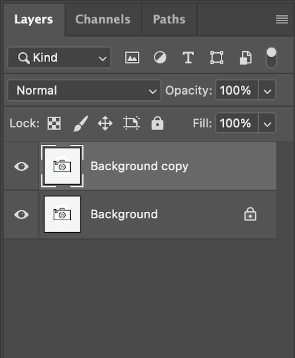 Creating a background copy in Photoshop Layers panel