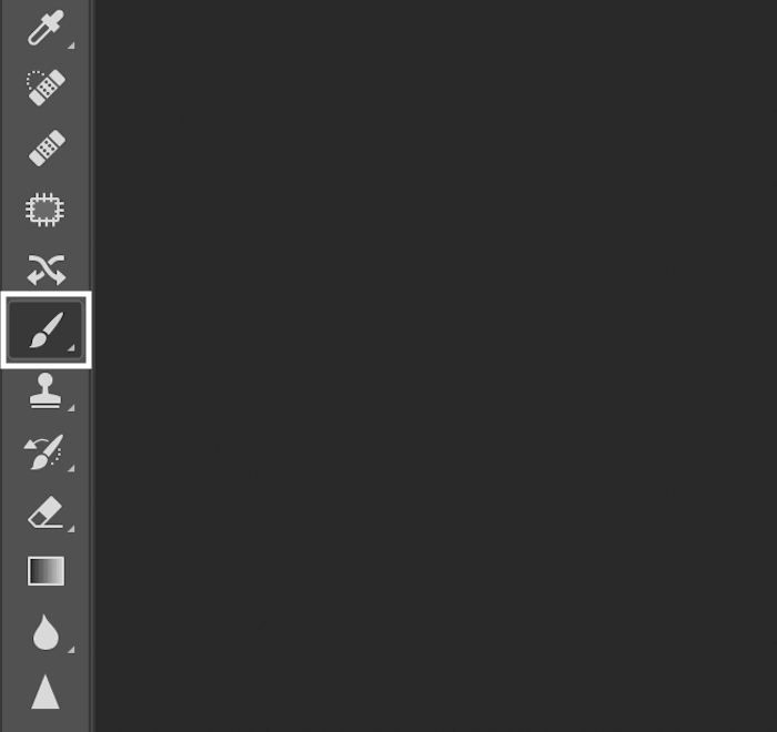 Highlighted Brush tool in left-hand Photoshop toolbar