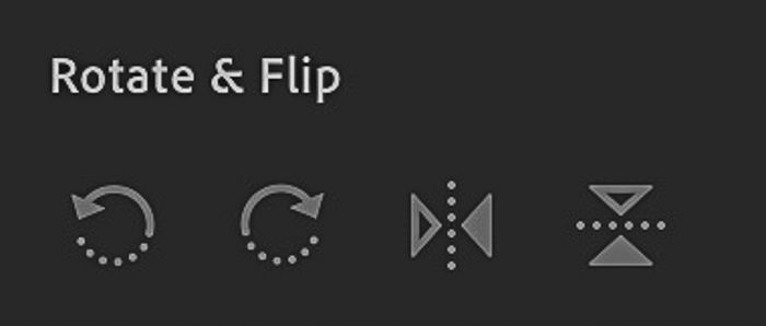 Screenshot of Lightroom CC crop panel with rotate and flip tools