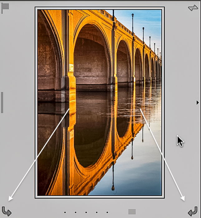 Lightroom classic screenshot of rotation arrows on a thumbnail photo