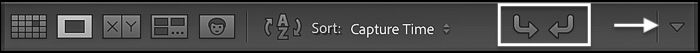 Lightroom classic screenshot of toolbar rotate arrows in library module
