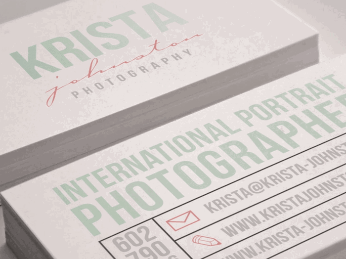 close up of photography business card that just have text