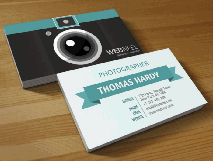 graphic design of camera on business card for photographers