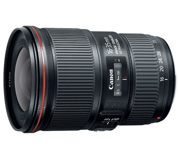 Canon f/4 IS USM with a focal length of 16-35mm 