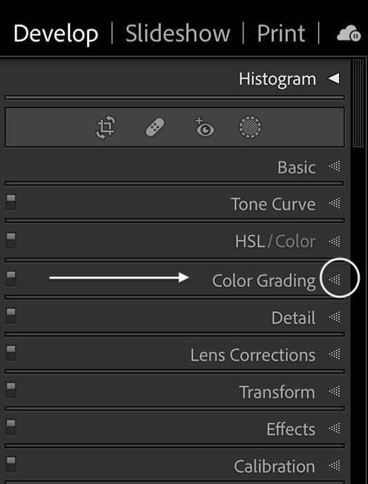 Lightroom Classic screenshot of the Color Grading panel location