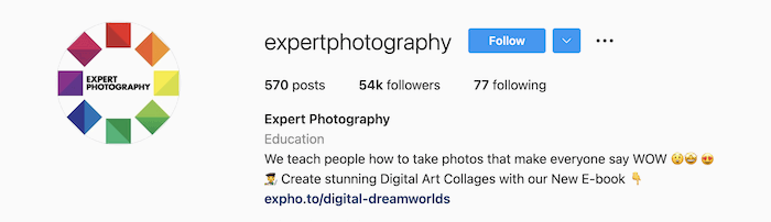 ExpertPhotography's instagram bio