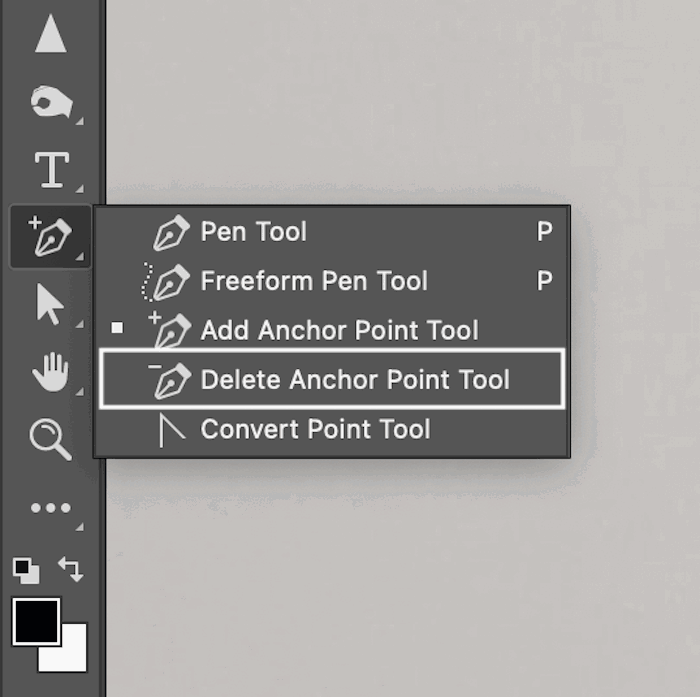 Delete Anchor Point tool in toolbar