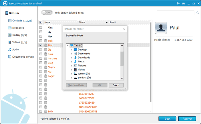 Screenshot of EaseUS MobiSaver free photo recovery software's interface