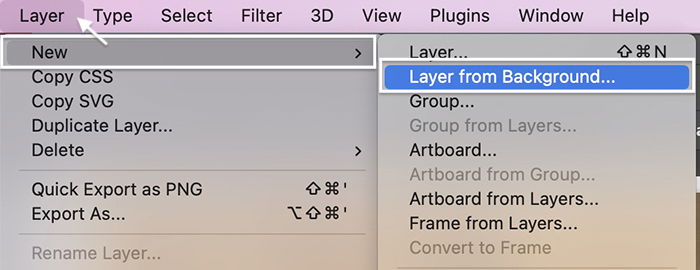 Photoshop screenshot selecting Layer from Background