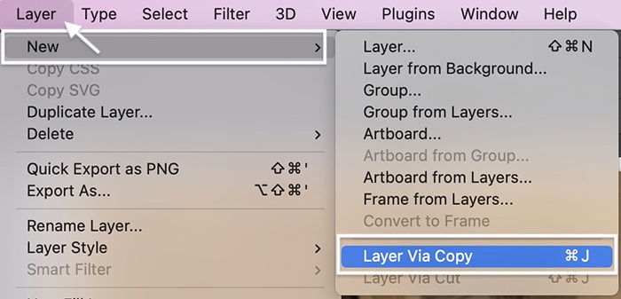 Photoshop screenshot selectin Layer Via Copy