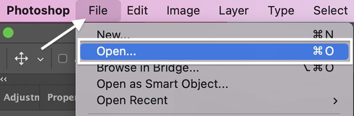 Photoshop screenshot of Open file 