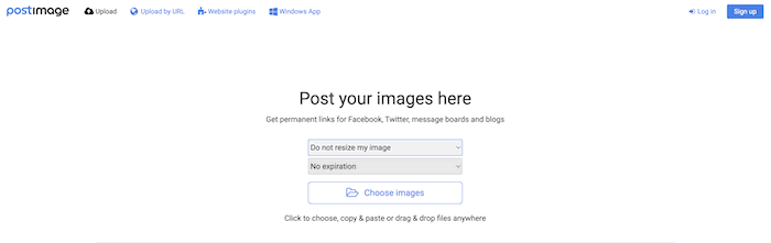 Homepage for Postimage an alternative image hosting site to imgbb