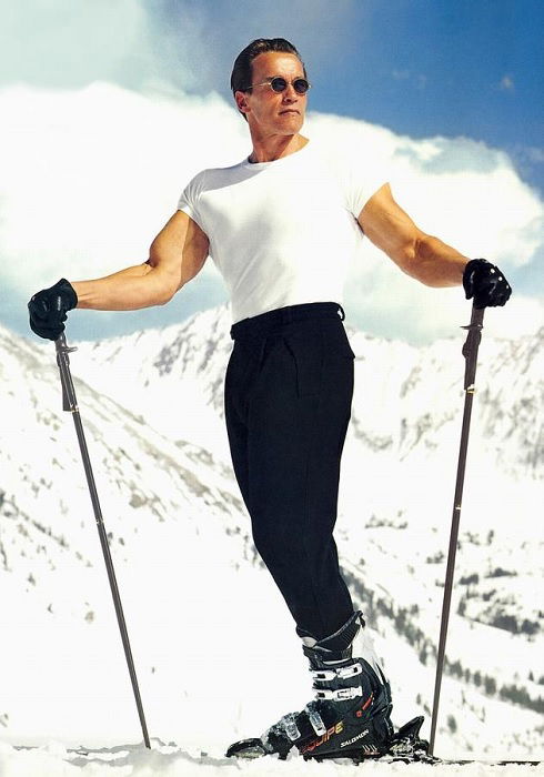 Arnold Schwarzenegger on skis