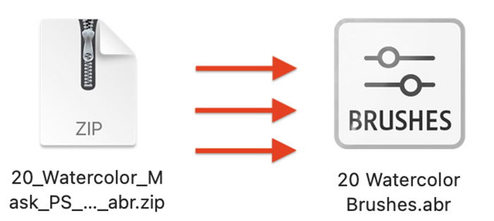 Zip and brush file icons