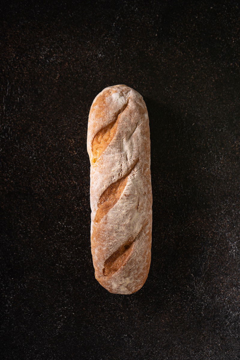 Overhead shot of French bread on a table