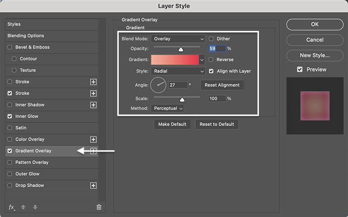 Photoshop screenshot gradient overlay layer style