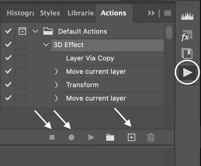 Photoshop screenshot action window buttons