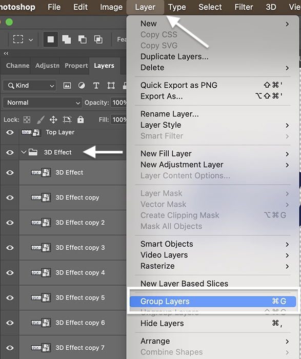 Photoshop screenshot group duplicate layers