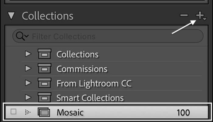 Lightroom screenshot create new collection